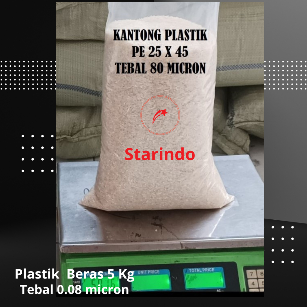 Plastik Beras PE 5kg Ukuran 25x45cm Polos Isi 50 lembar