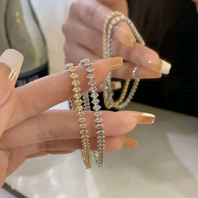 GELANG TANGAN TITANIUM SERUT PREMIUM PERMATA PADI GELANG TANGAN TITANIUM FASHION WANITA KOREA IMPORT