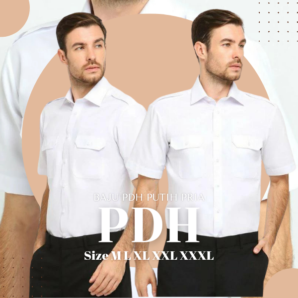 Baju Putih Pangkat Seragam PNS Pria Lengan Pendek PDH Tebal Tidak Transparan Size M L XL XXL XXXL