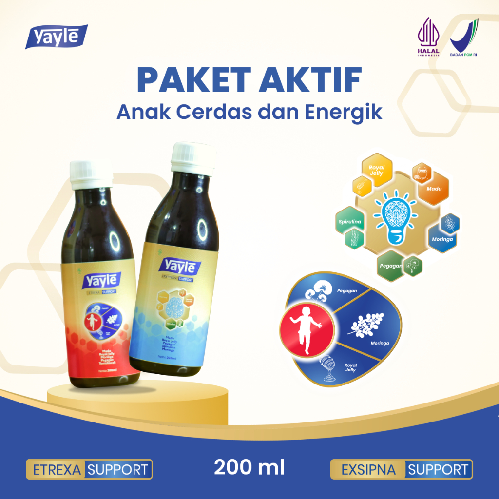 Yayle Paket Aktif 200ml - Yayle Exsipna & Etrexa Support - Madu Anak Cerdas & Energik
