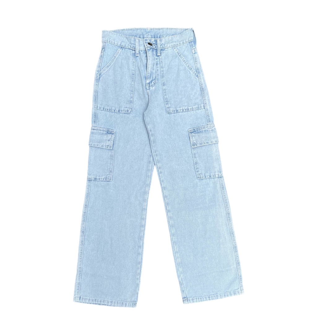 Stiego Highwaist Loose Jeans Cargo Snow light blue Wanita