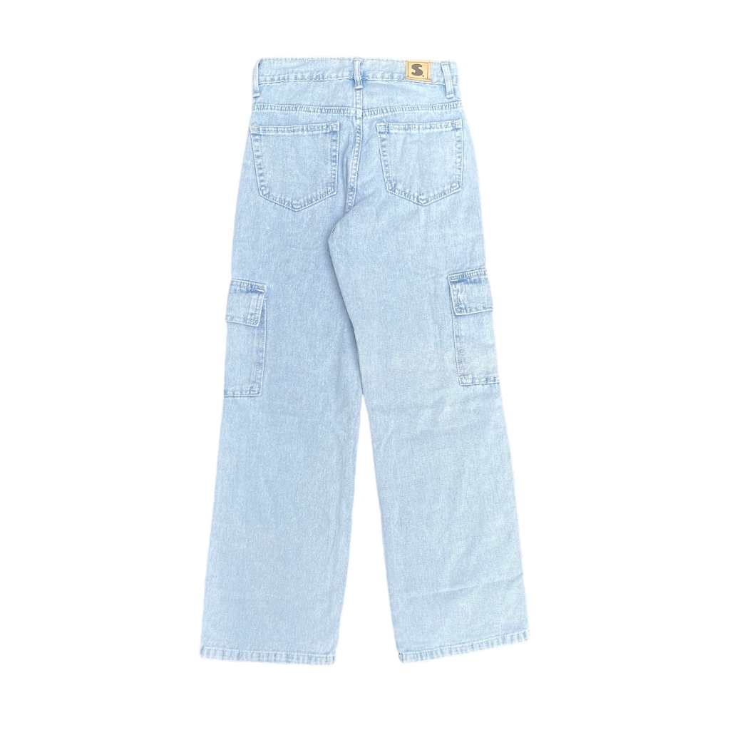 Stiego Highwaist Loose Jeans Cargo Snow light blue Wanita