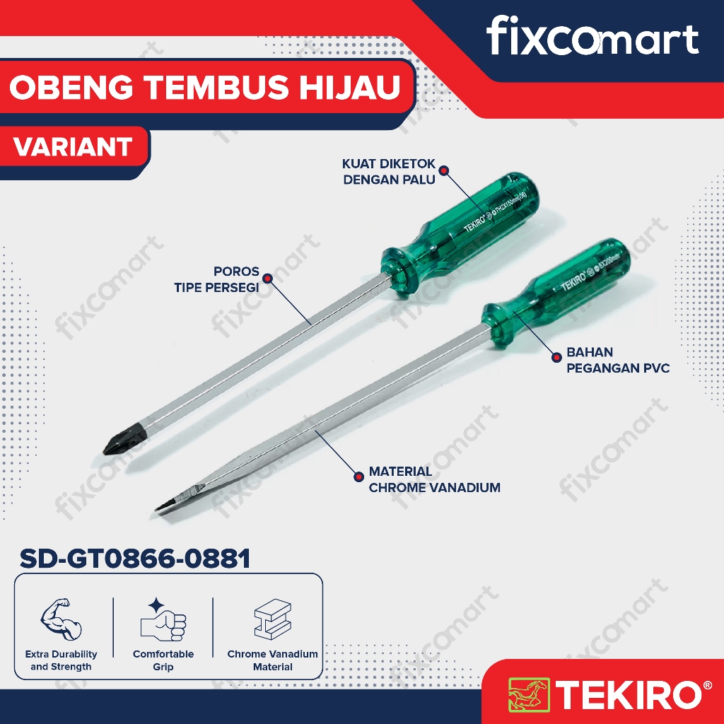 Tekiro Obeng Tembus Hijau (-) 8 X 200 Mm / Tekiro Obeng Go Thru