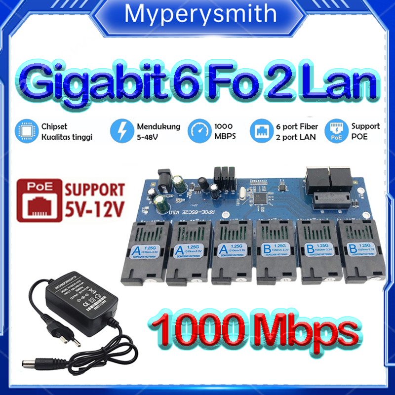【POE】Htb Gigabit 6 Fo Gigabit PCB HTB 6 Fo 2 LAN 6G2E Gigabit Media Converter 6 Fo 2 Lan Fiber 6 SC 