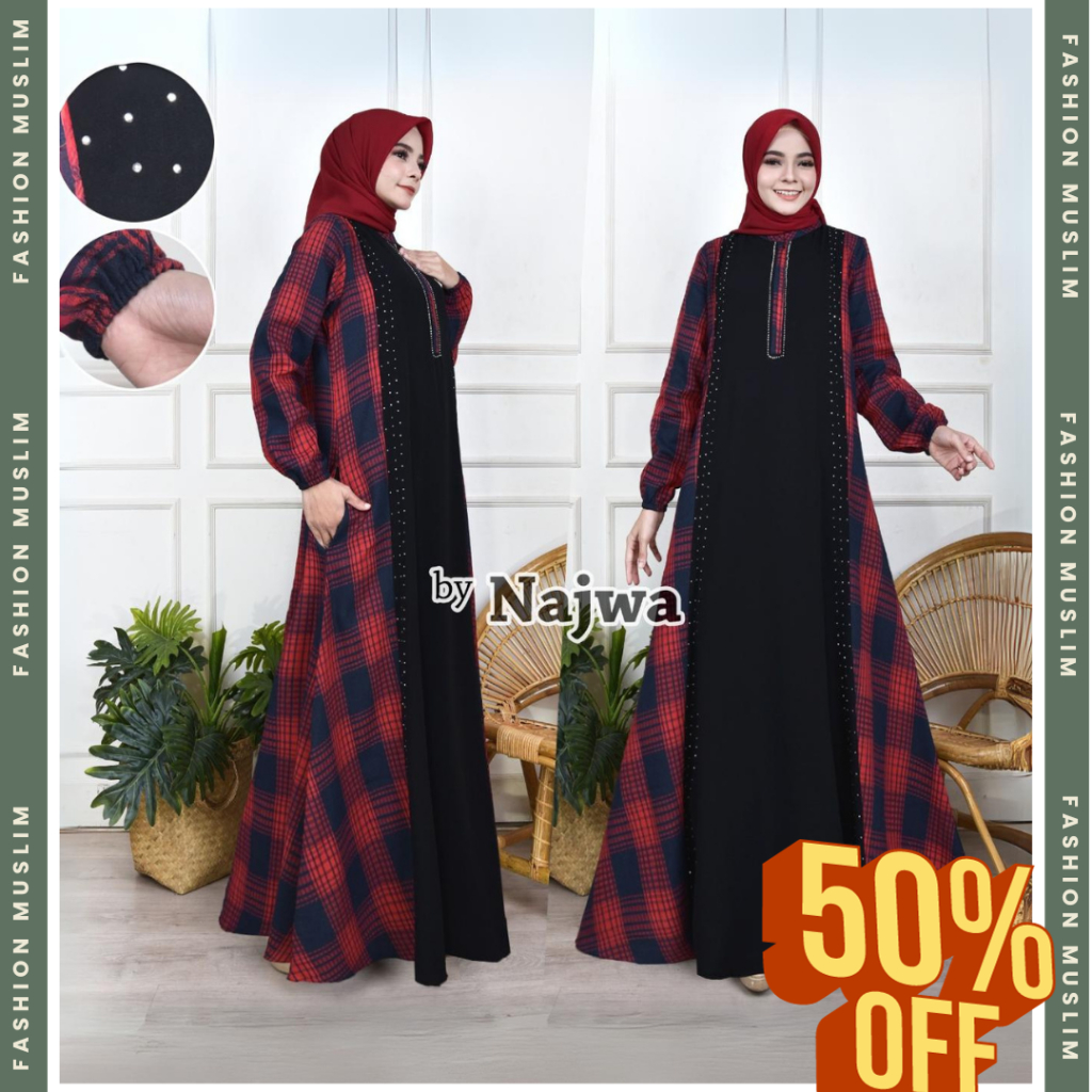 Gamis Flanel Dress Motif Kotak-Kotak Import Kekininian Terbaru Premium Jihane Hanen