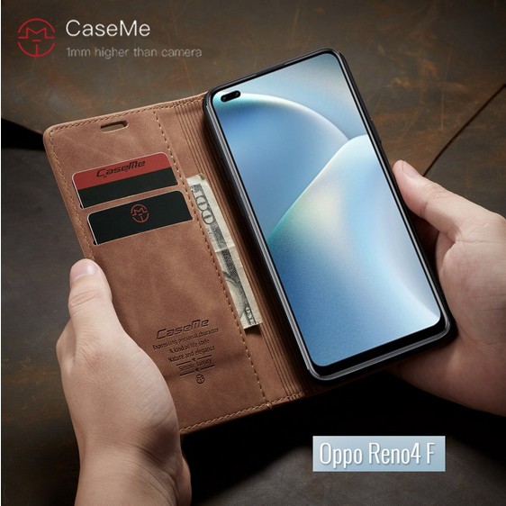 Oppo Reno 4F Premium Flip Wallet Case Casing Dompet Magnetic