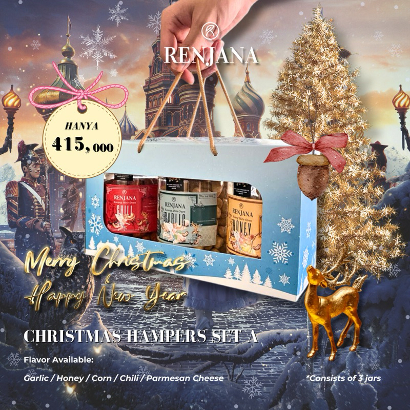 

Renjana Cashew Nut Christmas Hampers Set A Kacang Mede / Mete / Mente Oven Panggang 3 Toples 300gr