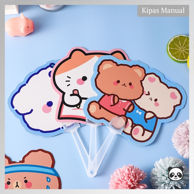 Kipas Tangan Aesthetic Cartoon Korean Style Karakter Lucu Kipas Tangan Manual Kipas Tangan Karakter