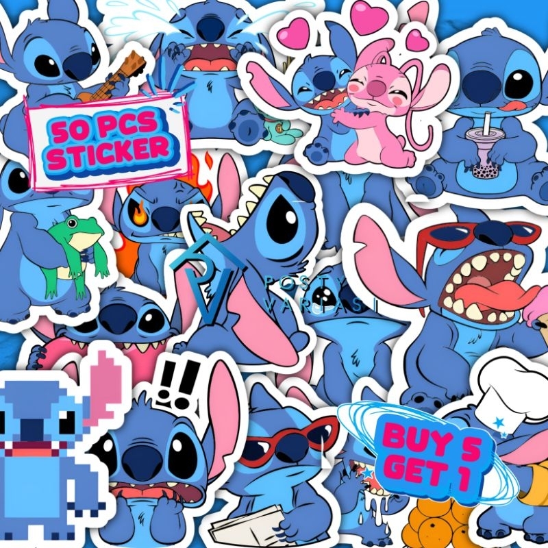 

50 Pcs Sticker Pack Kartun Stitch Angel Disney Lucu Untuk HP Laptop Helm Tumbler Anti Air