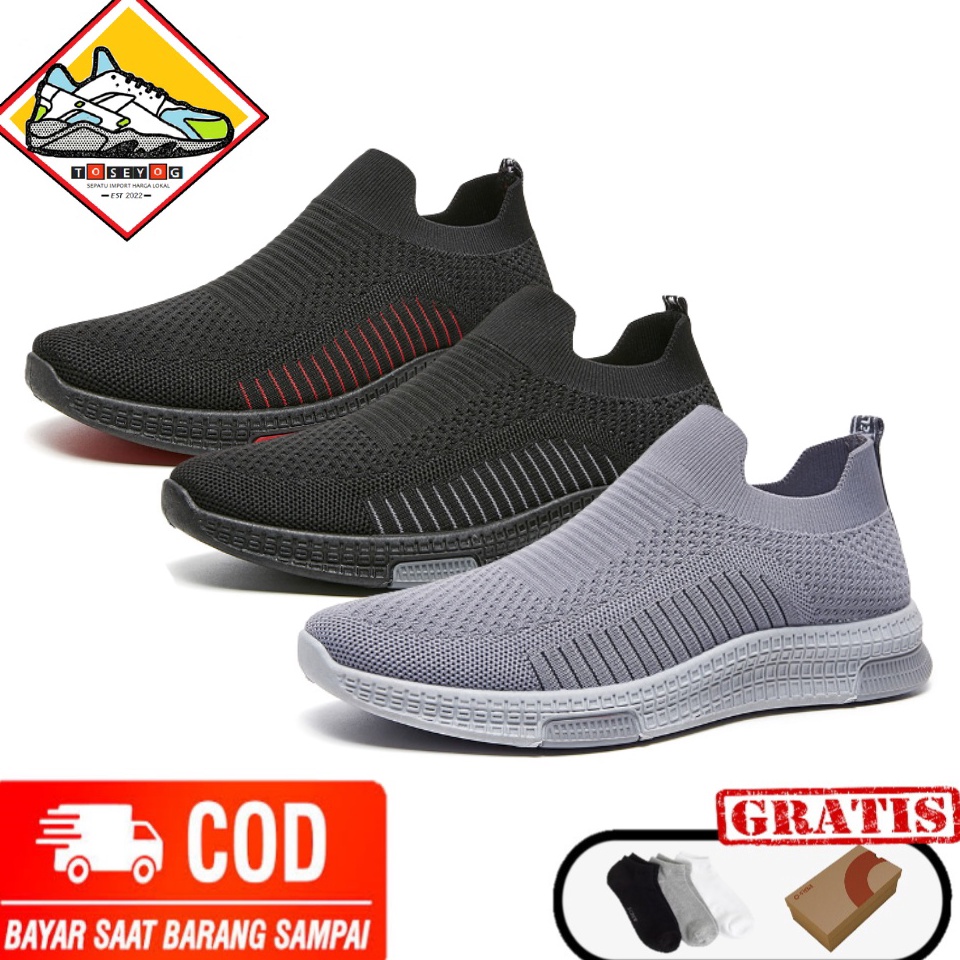 Terbaik.. Toseyog 004 Sepatu Kanvas Pria Rajut Tanpa Tali Sepatu Pria Sport men Sneakers