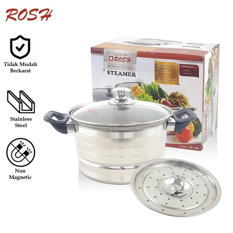 ROSH Panci Steamer / Langseng Tutup Kaca Stainless (Sauce pot)