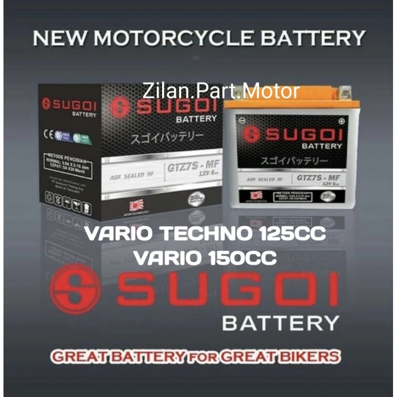 Aki kering sugoi tipe gtz7s mf, for honda vario techno 125, vario 150cc. lisensi jepang