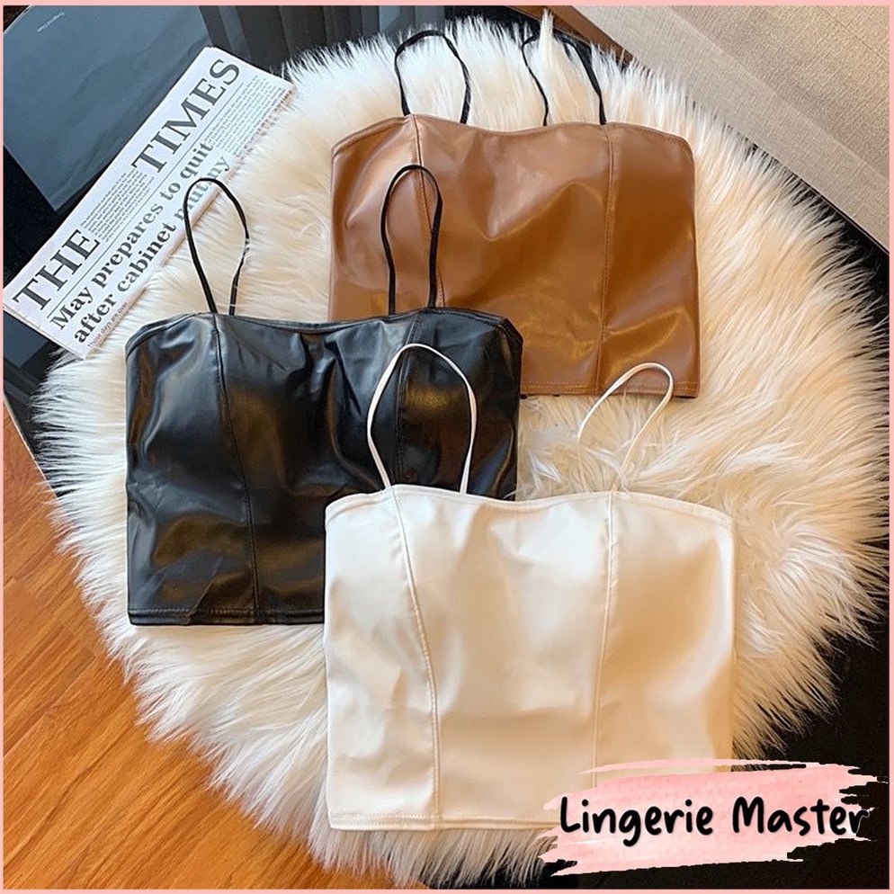 Sale Terbatas.. [ LINGERIE MASTER ] - (B-81) Tanktop Wanita Sexy Bahan Kulit Leather Bralette Korean