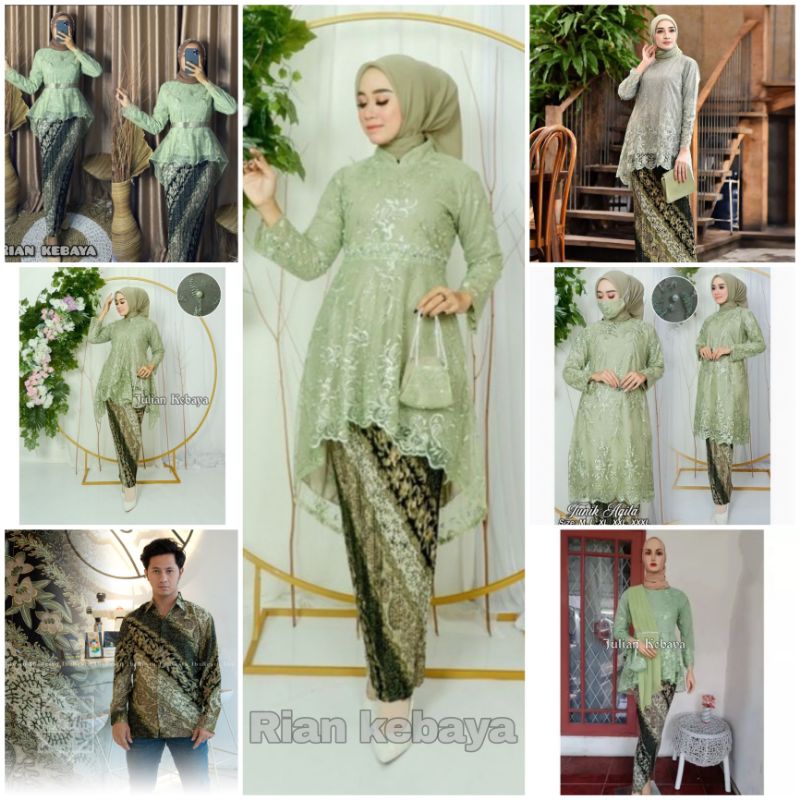 COUPLE BATIK /COUPLE KEBAYA SAGE GREEN /COUPLE BATIK DAN KEBAYA MODERN / COUPLE PESTA LAMARAN