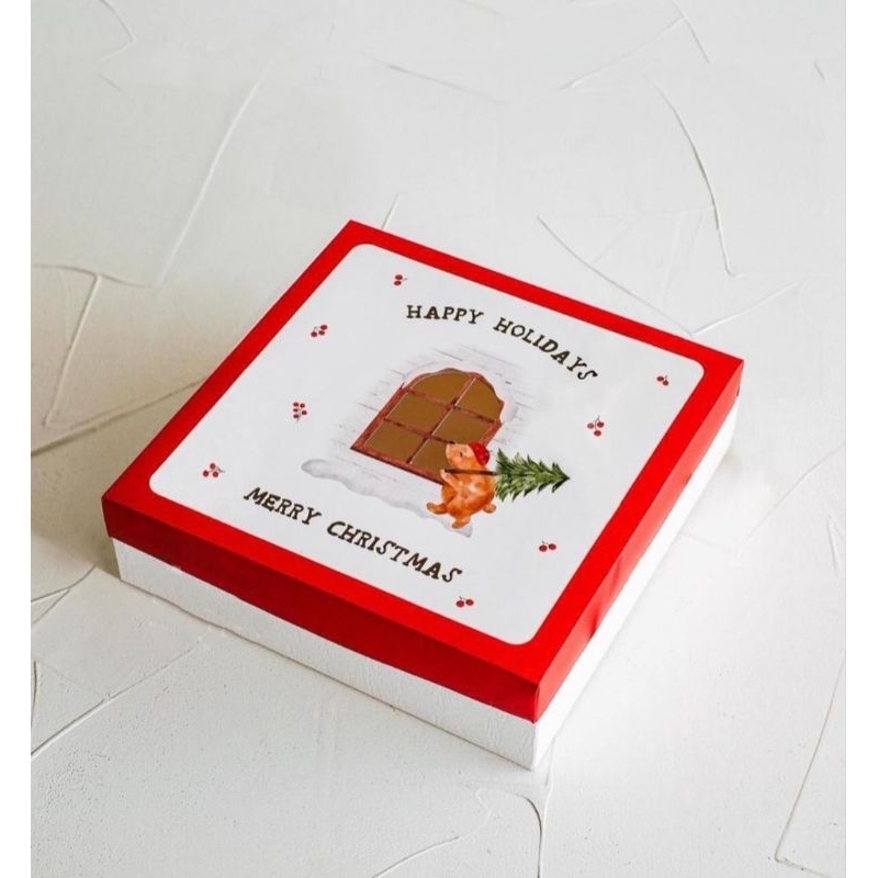 

(MIN 5PCS) BOX NATAL CHRISTMAS SQUIREL 25X25X12CM, kotak brownies chiffon marmer