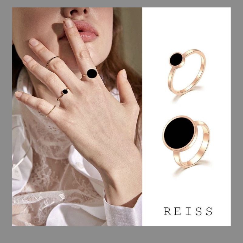 Cincin Bermata Bulat Lingkar Hitam // Cincin Titanium Premium Lapis Emas 18 K Bentuk Bulat Bahan War