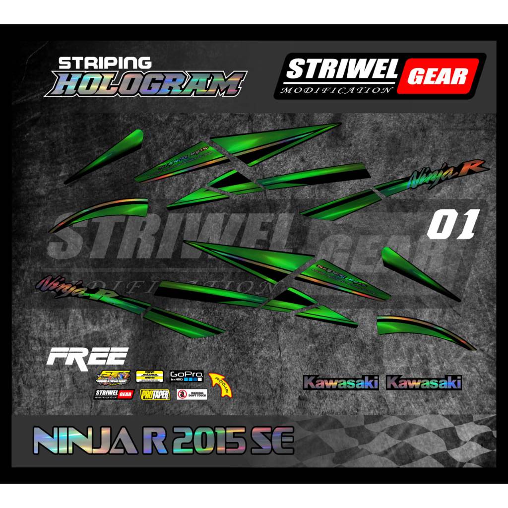 Ninja R Stiker List Striping Variasi Motif Ori Hologram Kawasaki Ninja R 2015 SE/Ninja R Special Edi