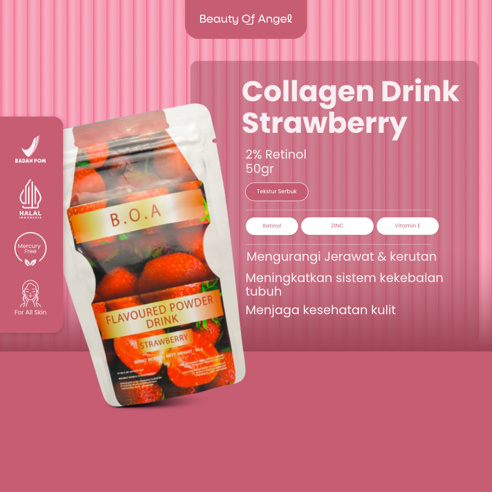 Collagen Drink Strawberry BOA Beauty Of Angel Pencerah Kulit Perawatan Kulit