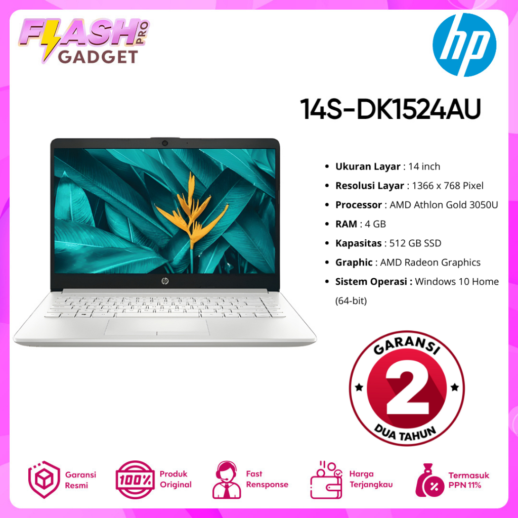 HP Laptop 14S-DK1524AU AMD Athlon Gold 3050U 8GB/512GB SSD Silver