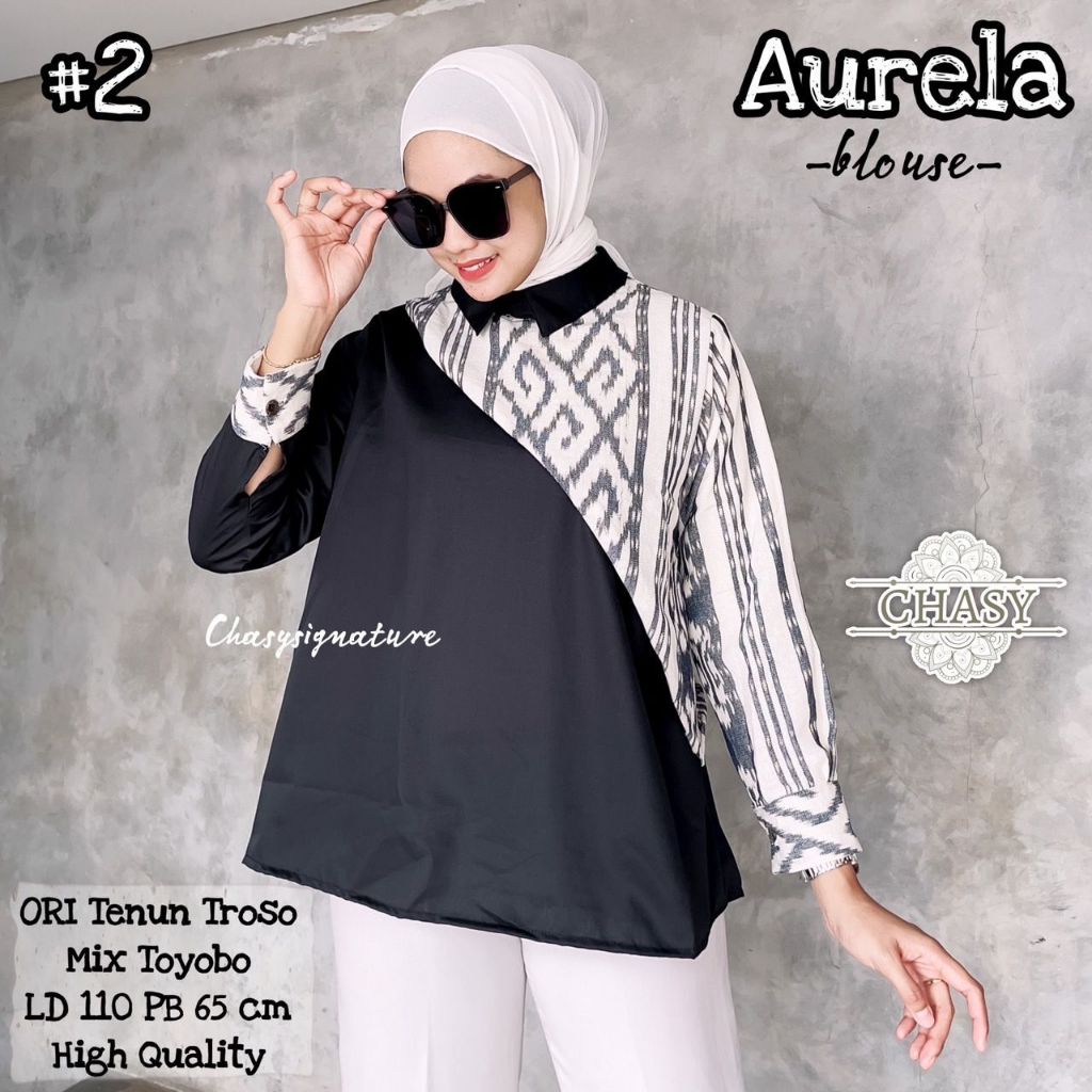 Blouse Batik Tenun Kombinasi by Butik Batik Solo Bahan Tenun mix Toyobo kode BLOUSE BATIK KOMBINASI 