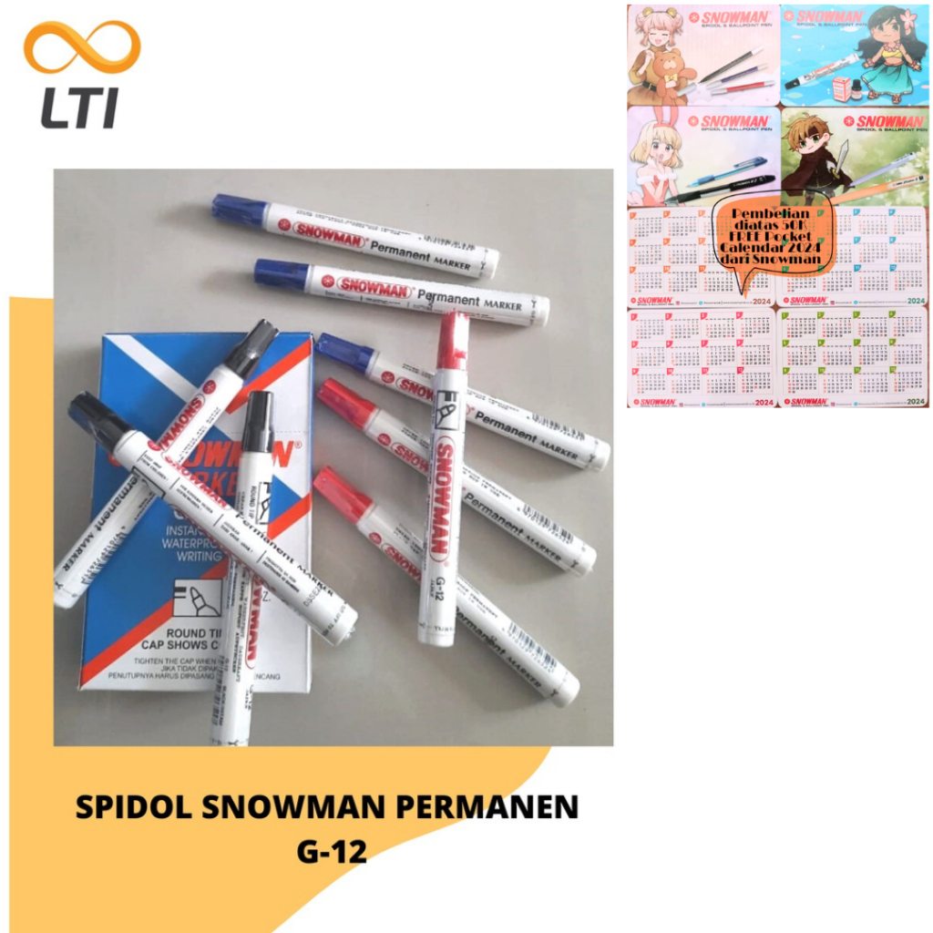 

Spidol Snowman Permanen G 12 / Snowman Permanent Marker G 12 - PCS - HEMAT