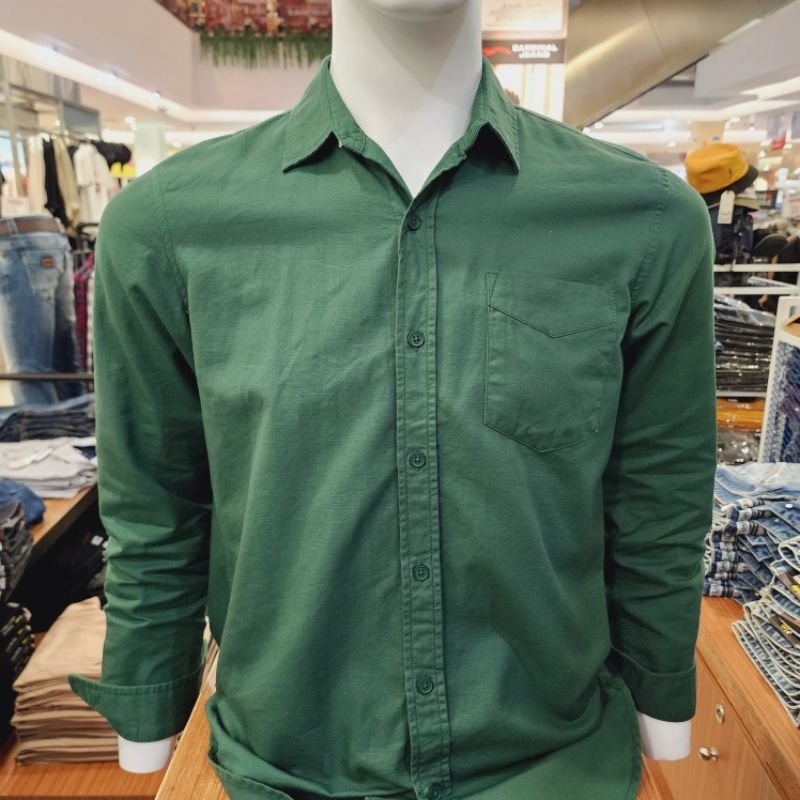 BOMBBOOGIE ORIGINAL kemeja pria lengan panjang hijau 24865B5GN
