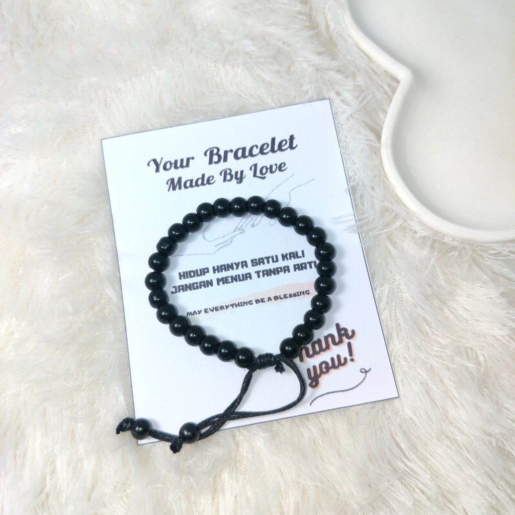 Gelang Tali Simple Mote Batu Hitam Tali 1mm Hitam