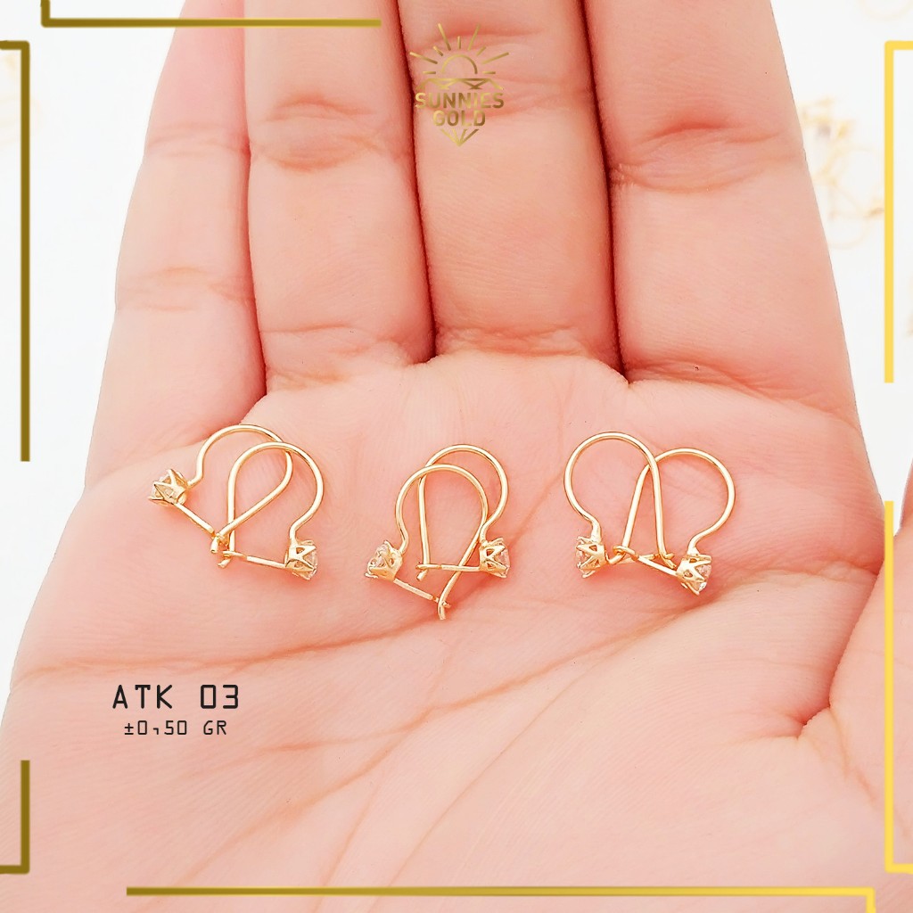 ANTING EMAS DESI LUCU & UNIK 16 KARAT ANTING ANAK SIMPLE EMAS TUA DENGAN MATA BATU ANTING KOREA ATK 