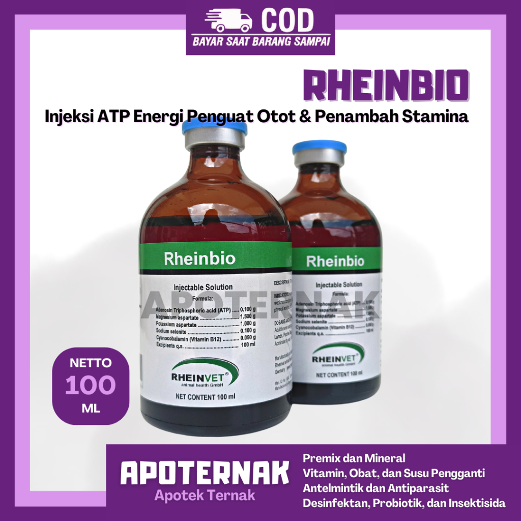 RHEINBIO Injeksi ATP Energi | Obat Penguat Otot dan Penambah Stamina Hewan | sama dengan BIOSAN TP  