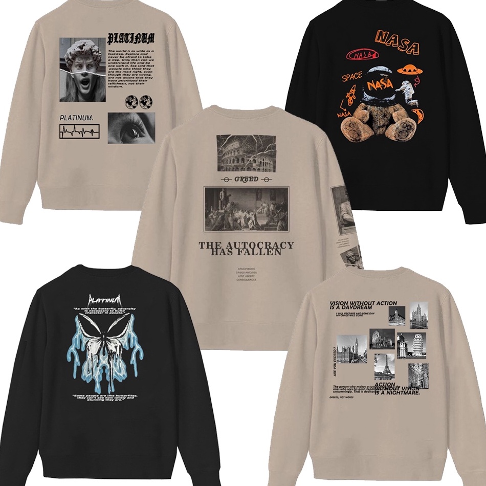 Serb4 Murah Sweatshirt Crewneck AutoCracy Cream  Full Lebel l Sweater Beige North South East South E