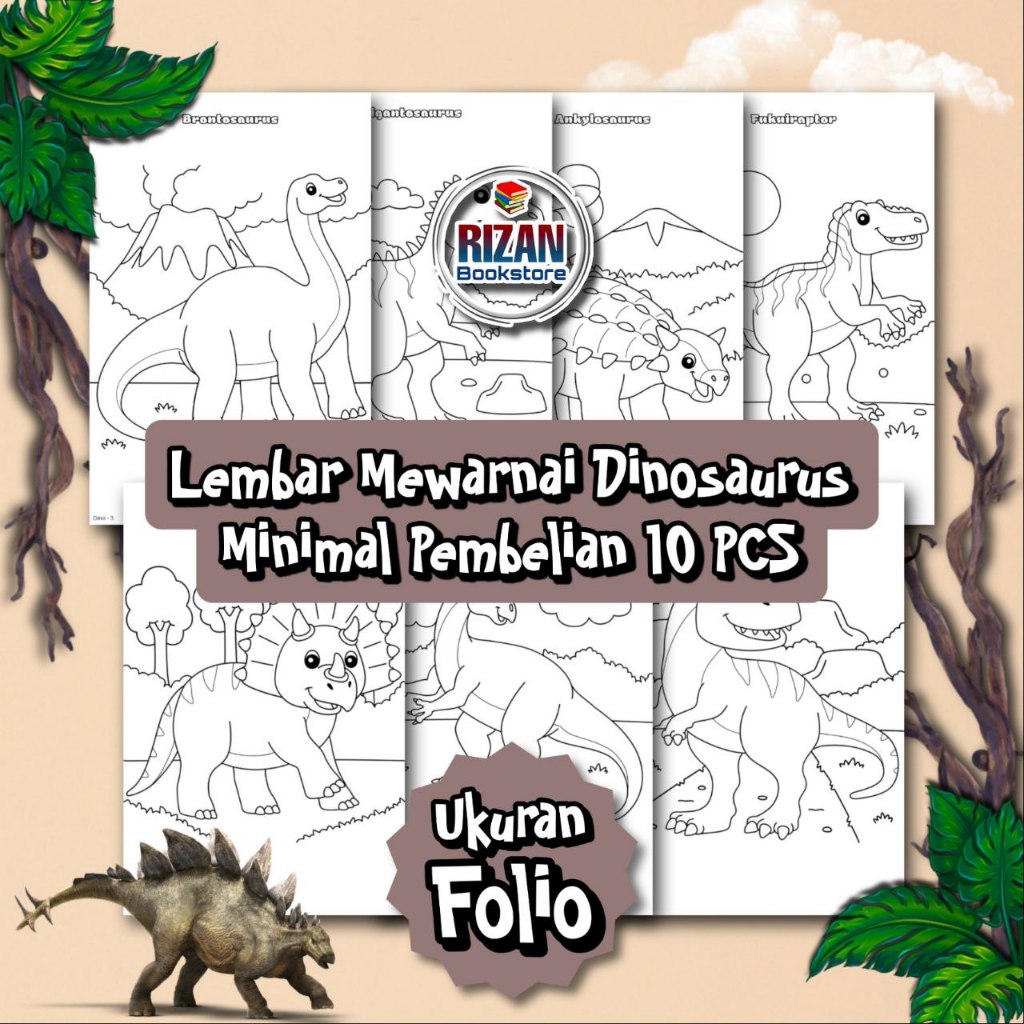 

Lembar Mewarnai Tema Dinosaurus minimal 10 PCS VOL 1