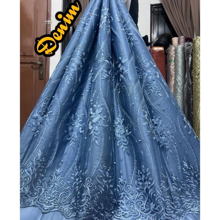 kain Tile tule akar bordir mutiara mewah / Tile atas bawah cocok untuk gamis, tunik, dress dan kebay