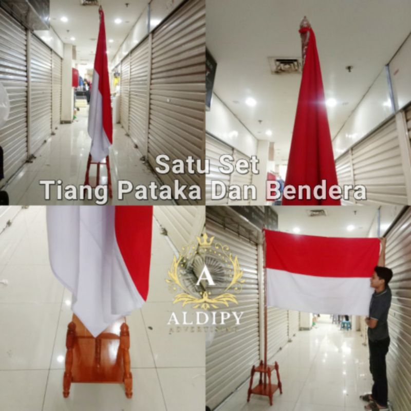 

Satu set Tiang Pataka Lobang 1 satu Dan Bendera Merah Putih Ukuran 100×150cm Bahan Drill