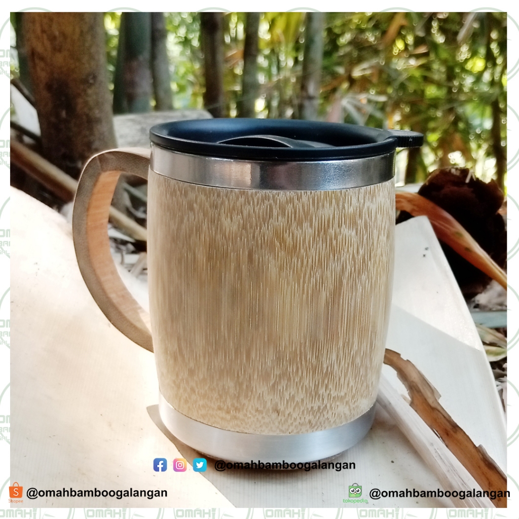 Mug Bambu Stainless Mug cangkir bambu steinles tahan panas kapasitas 450 ml finising rapih