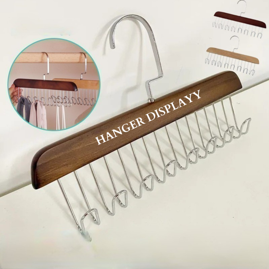 Gantungan Hanger Tas Topi Baju Multifungsi Kayu Hook Hanger Kait Logam Putar 360° 8 Hooks GANTUNGAN 