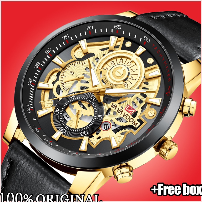 BEST PRODUCT VaVa Voom 2311 Jam Tangan Pria ury Kulit Stainless Steel Quartz Original Tahan Air Watc