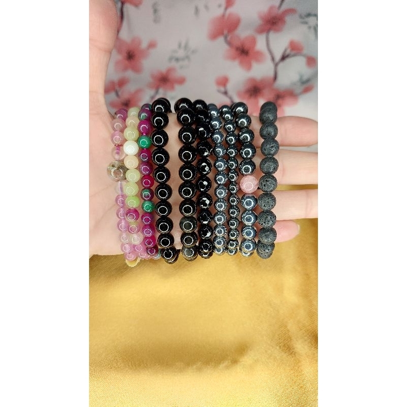 gelang natural black obsidian,hematite,terahertz,lava stone,watermelon