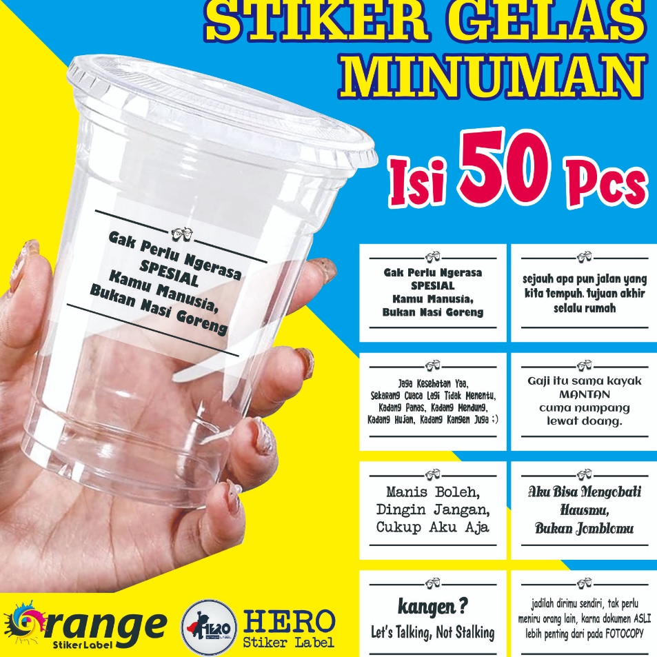 

STIKER KATA-KATA BUAT CUP MINUMAN, STIKER TRANSPARAN, STIKER CUP MINUMAN ISI 50 PCS