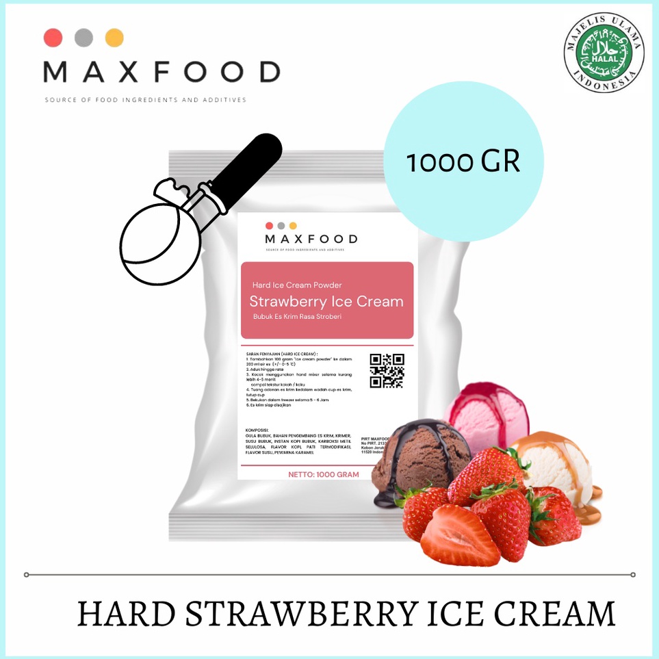 

MSBY9575 ✓ MAXFOOD - Hard Strawberry Ice Cream / Bubuk Es Krim Stroberi 1 Kg