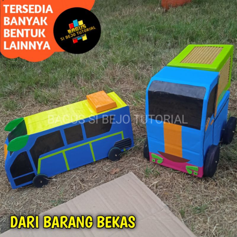 MOBIL MOBILAN KARDUS BENTUK BUS BUSWAY DAN MOBIL BOX PRAKARYA DARI KARDUS BEKAS