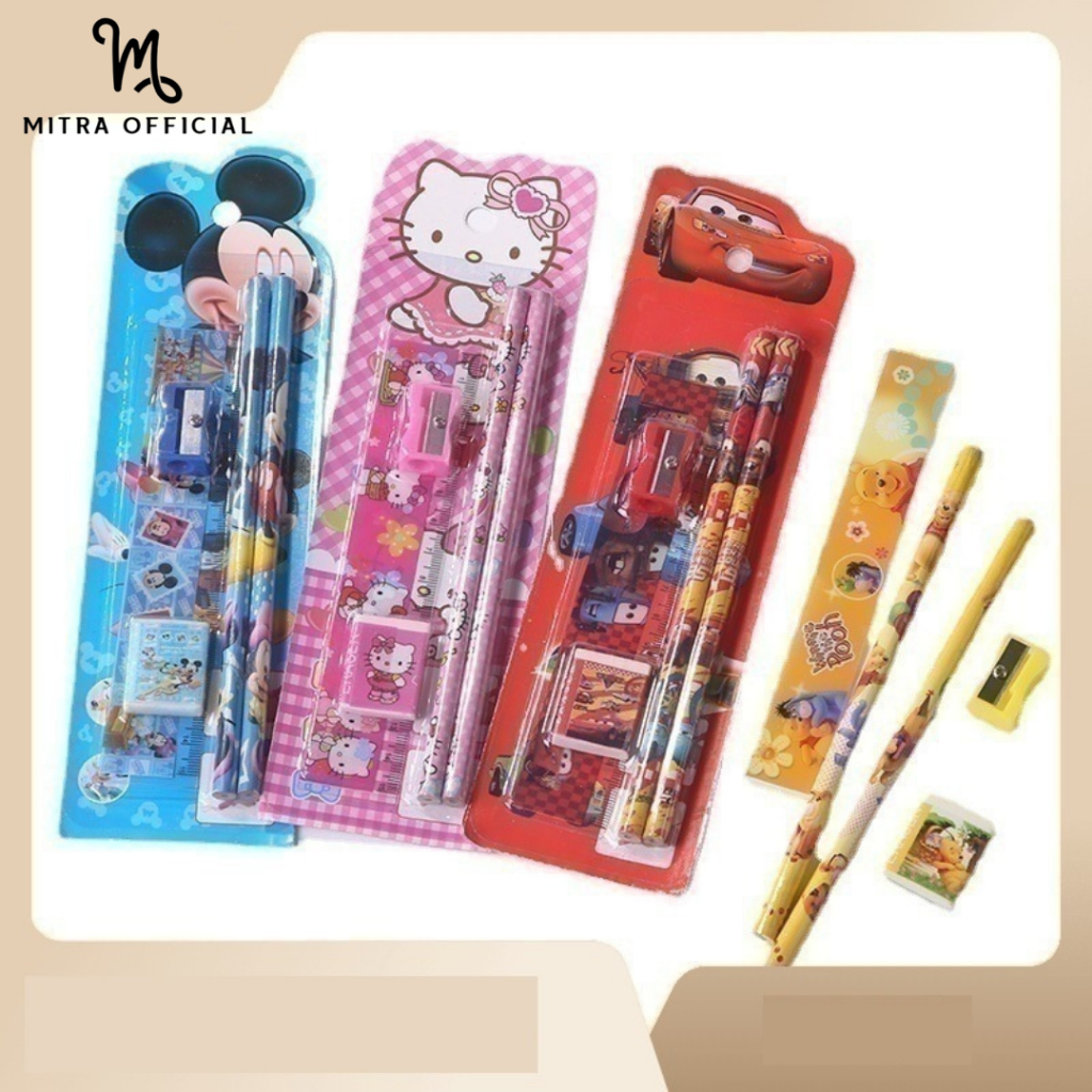

ST001 - Alat Tulis Set Mini Stationary Set Sekolah 5 in 1 Pensil Set Karakter