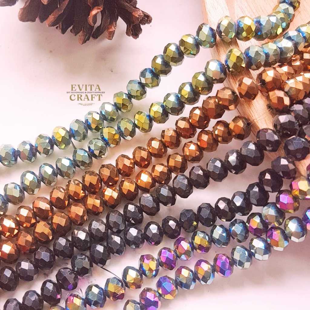#Part III Crystal Ceko Bakpau Metalik 8mm / Gelang Crystal Metalik / Manik Gelang / Bahan Gelang / B