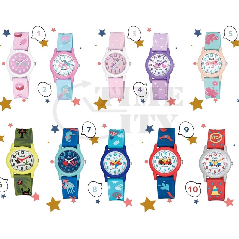✨SHOPEE MALL✨ Q&Q QNQ QQ ORIGINAL RUBBER BAND VR99J011-020Y Ready Jam Tangan Anak Anti Air CHEERFULL