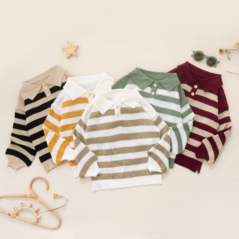 12.12 Flash Sale STRIPES POLO KNIT ANAK 1-5 TAHUN UNISEX | Sweater rajut anak cewek cowok Knit polo 