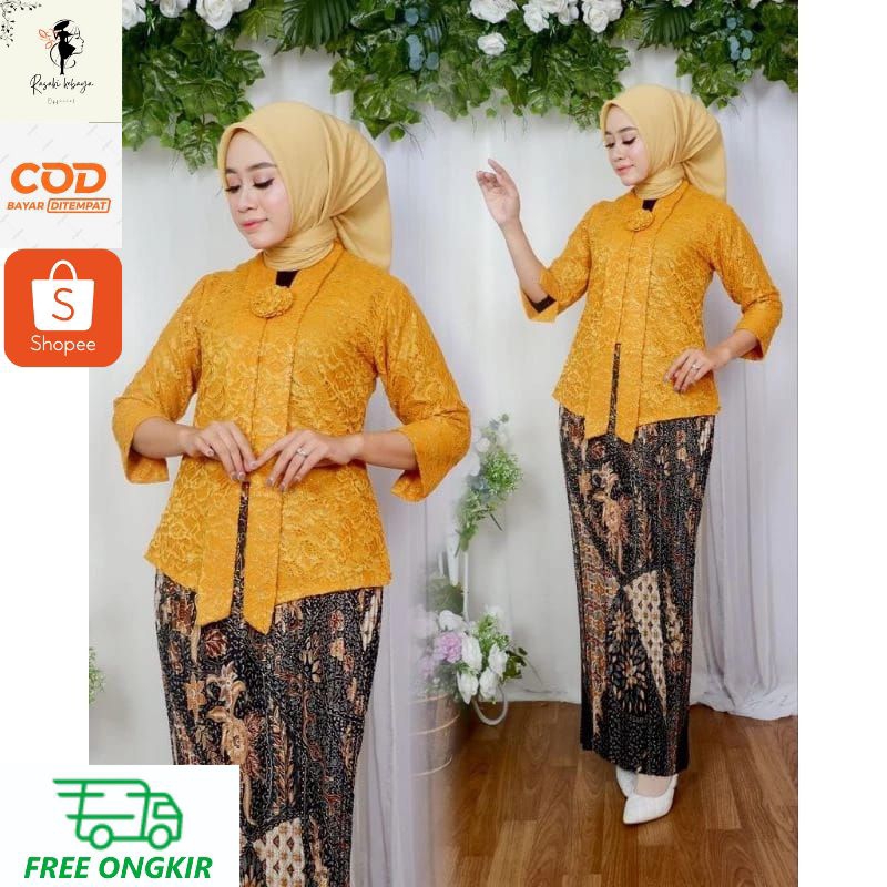 COD - SET KEBAYA KARTINI MODERN SET KEBAYA BRUKAT ATASAN KEBAYA MODERN SET KEBAYA WISUDA KEBAYA KUTU