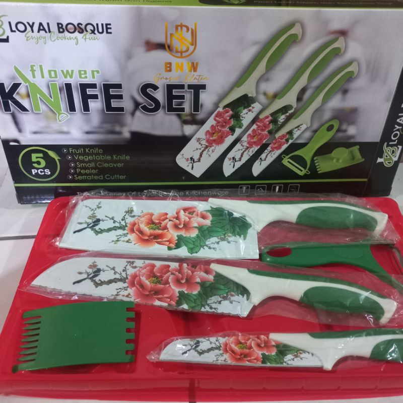 pisau set dapur/pisau keramik set isi 5pcs/pisau motif bunga