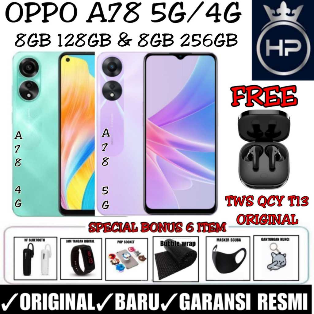 OPPO A78 5G NFC 8/128 &amp; OPPO A78 4G 8/256 PLUS 8GB EXTENDED RAM GARANSI RESMI OPPO