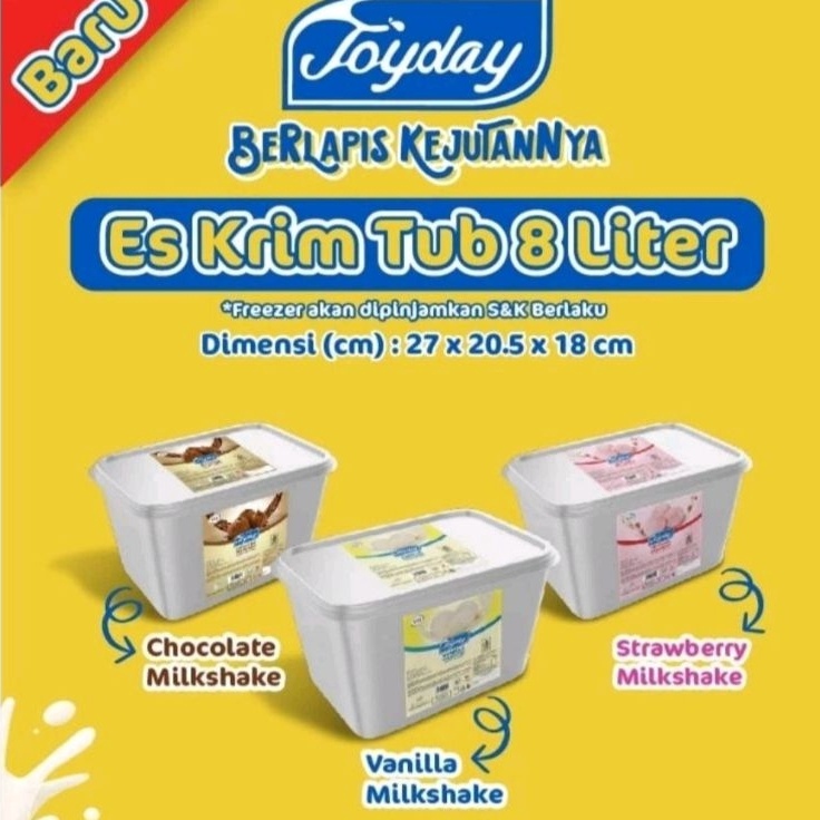 

RVHS8564 Terbaru ICE CREAM JOYDAY NEOPOLITAN 3 RASA 3IN1 COKLAT VANILLA DAN STRAWBERRY UKURAN 8 LITER