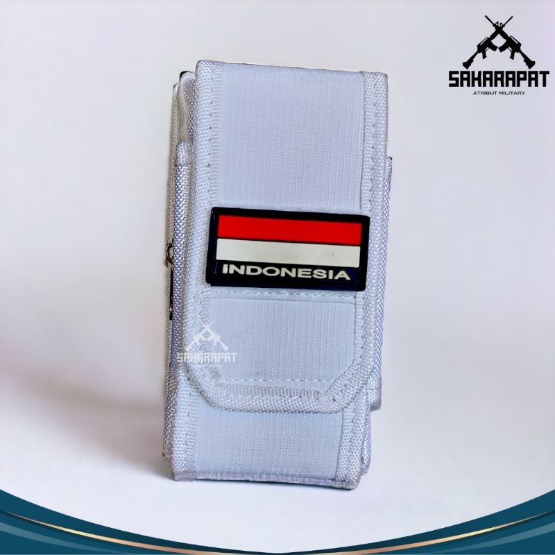 Sarung hp double slot pinggang sarung hp tempat hp sarung hp satpam polisi polri tni putih tempat hp