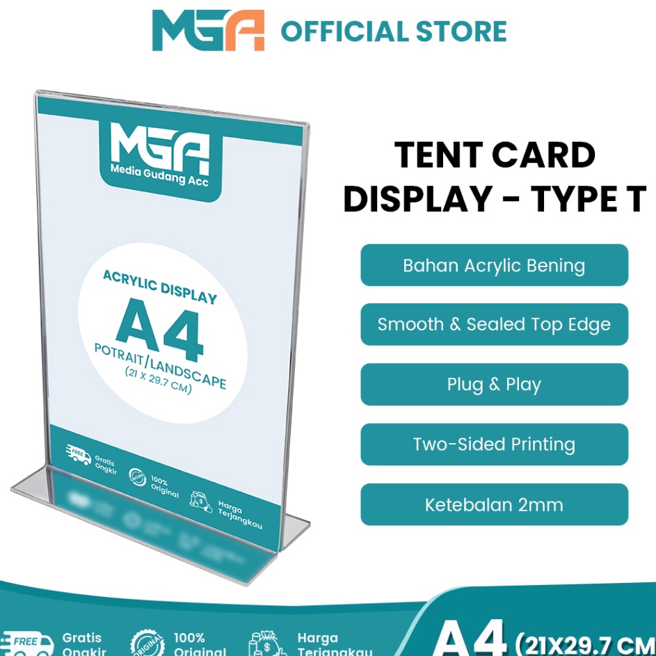 

TEMPAT BROSUR STAND 2MM / TENT HOLDER / TENT CARD AKRILIK UKURAN A4 PORTRAIT 2 SISI